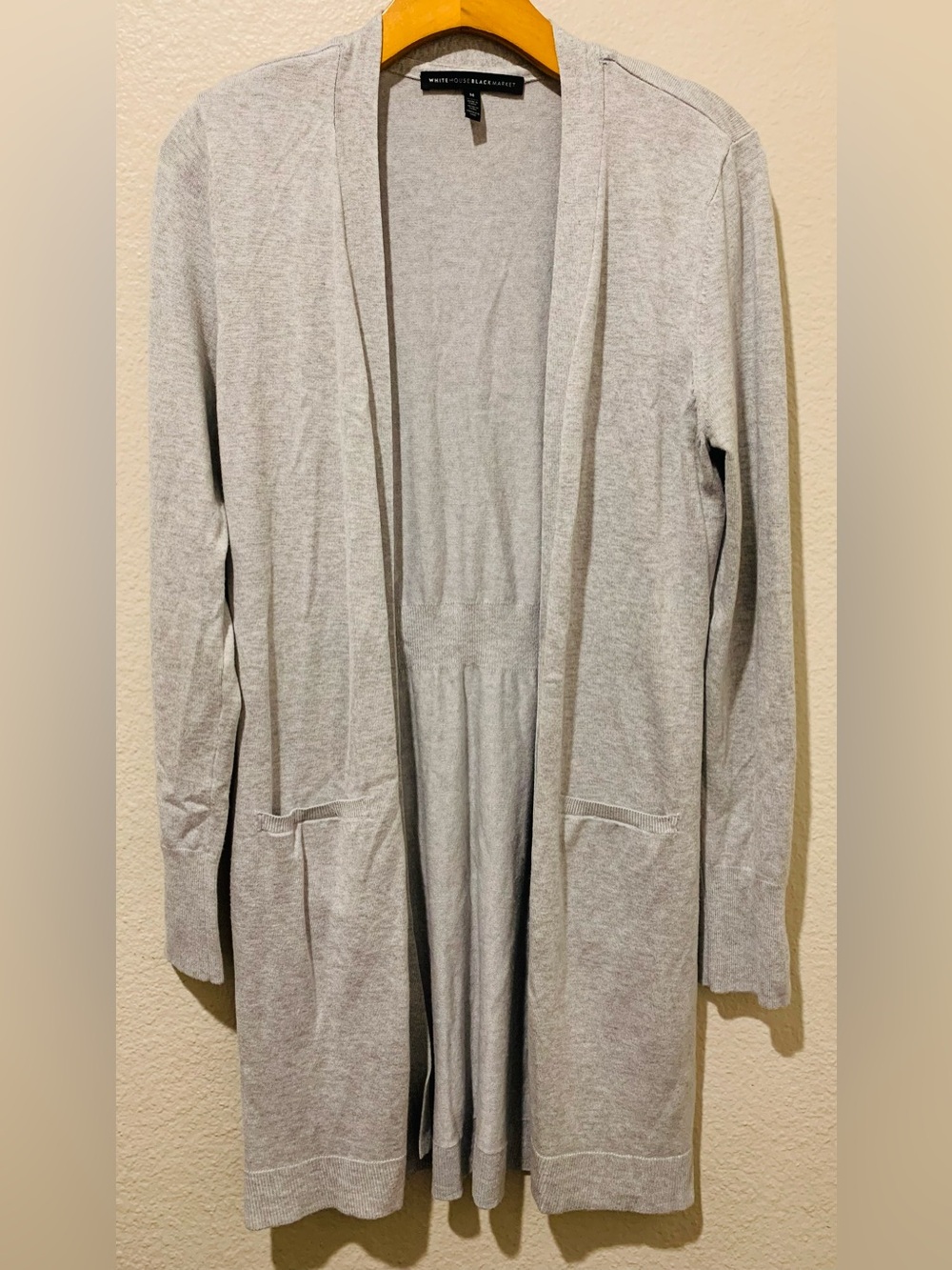 White House Black Market Light Gray Open-Front Long Cardigan Sweater